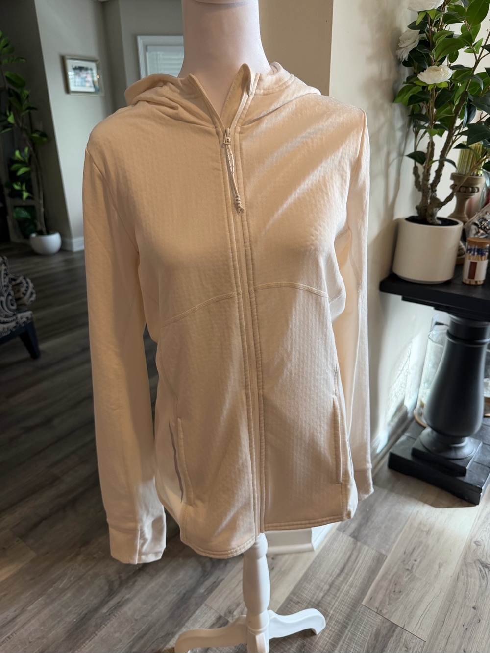 Fabletics Light Cream Zip-Up Hooded Jacket